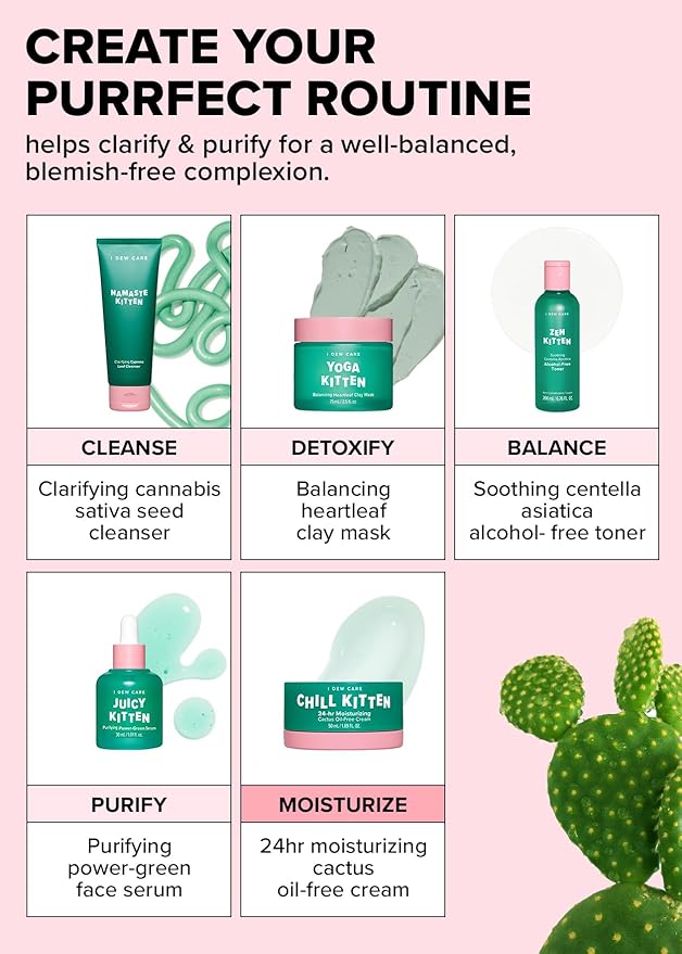 I DEW CARE Heartleaf Face Cream - Chill Kitten | Moisturizer with Moringa Seed, Prickly Pear, Aloe Vera Gel, Cactus Oil-Free, Glass Skin Look, Daily Use, Mother's Day, 1.69 FL Oz
