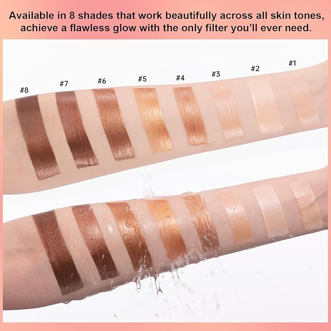 Natural Glow Liquid Filter Makeup, Longwear Face Luminizer, Complexion Booster For Any Part of the Body, Liquid Highlighter with Brush Kit, Infused Hyaluronic Acid, 1.06 fl oz (#02 FAIR/LIGHT)