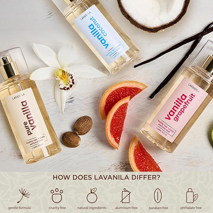Lavanila Vanilla Grapefruit Healthy Hair + Body Perfume Mist, 5 Fl Oz - Bright & Uplifting Fragrance Spray Formulated with Jojoba Oil, Madagascar Vanilla, Cedarwood, Pink Grapefruit