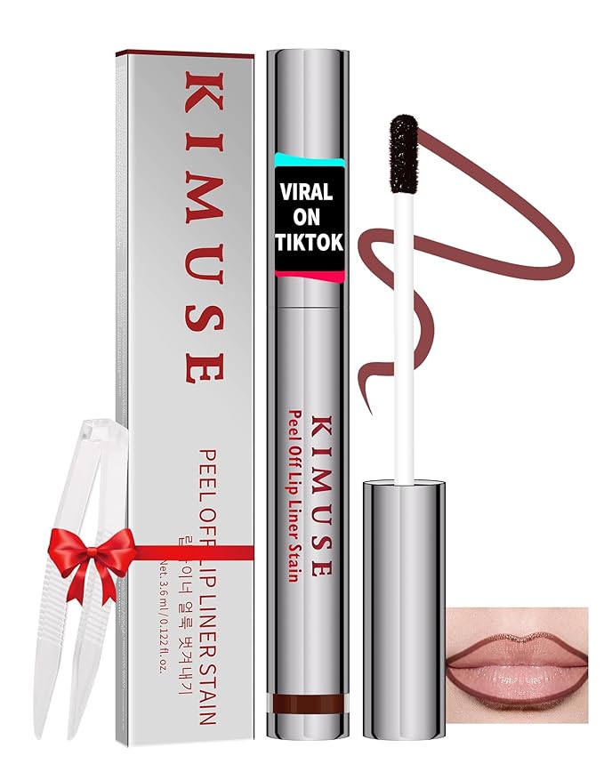 KIMUSE Lip Stain Peel Off, Peel Off Lip Liner Stain with Tweezer, Long Lasting, Waterproof, Transfer Proof Lipstains Color, Smudge-Free, Easy Removal, Matte Finish