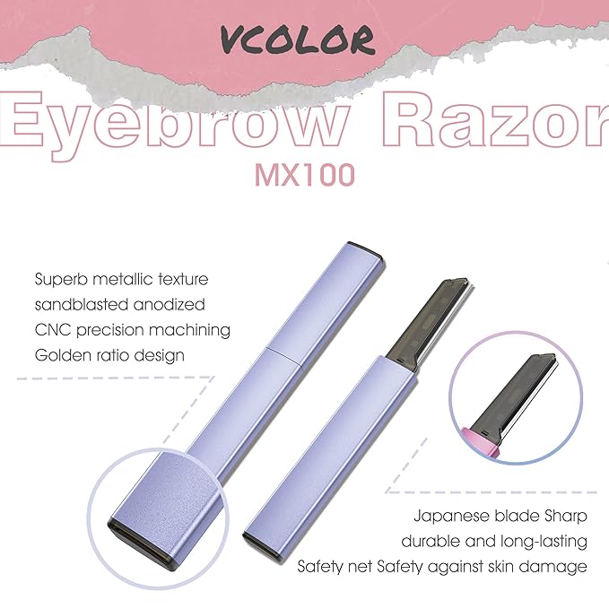 Exfoliating Eyebrow Razor Dermaplaning Tool Eyebrow Trimmer with 4 Replacement Blades, Facial Razors for Women Aluminum Alloy Handle & Stainless Steel Blade (Blue)