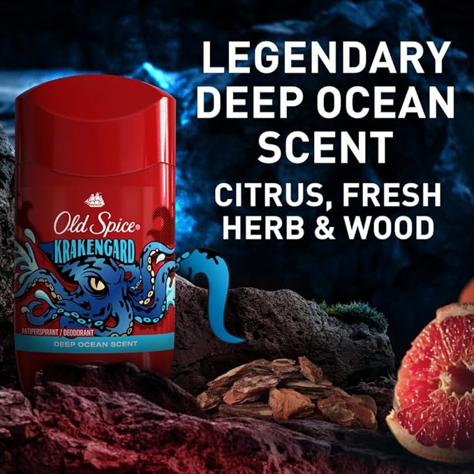 Old Spice Aluminum Free Deodorant for Men, 24/7 Odor Protection, 24/7 Freshness & Lasting Scent, Goes on Clear, Krakengard with Deep Ocean Scent, 2.6 oz (Pack of 6)