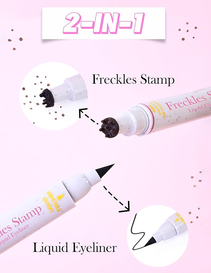 Erinde Waterproof Freckle Stamp Pen, Dual Ended Fake Freckle & Black Liquid Eyeliner, Long Lasting Quick Dry Faux Freckles Stamp Freck Pen for Natural Sunkissed Makeup, 04 Espresso