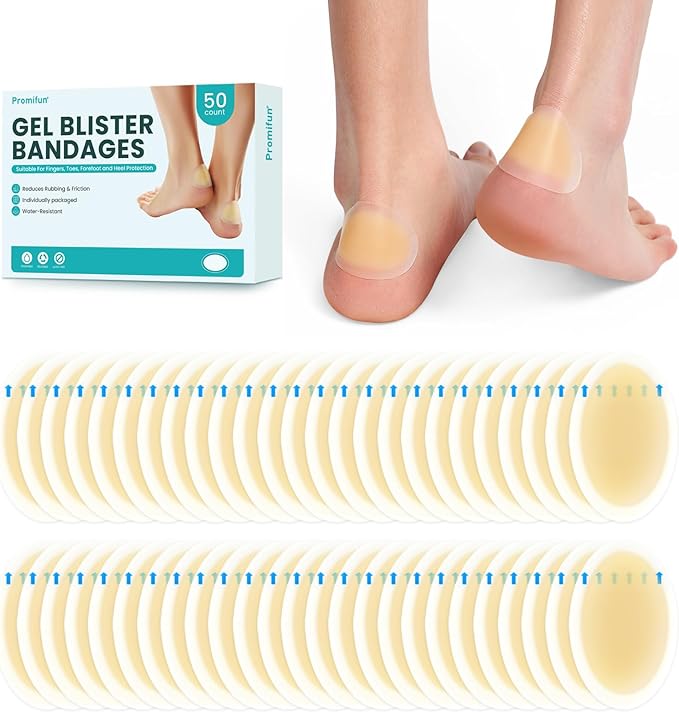 Blister Bandages Pads - 50 ct Blister Cushions - Water Resistant Hydrocolloid Bandage for Foot, Toe, Heel - Gel Blister Bandages for Prevention & Recovery, Heel Pack