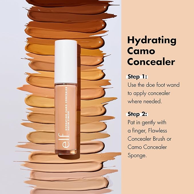 e.l.f. Hydrating Camo Concealer, Lightweight, Full Coverage, Long Lasting, Conceals, Corrects, Covers, Hydrates, Highlights, Tan Latte, Satin Finish, 25 Shades, All-Day Wear, 0.20 Fl Oz