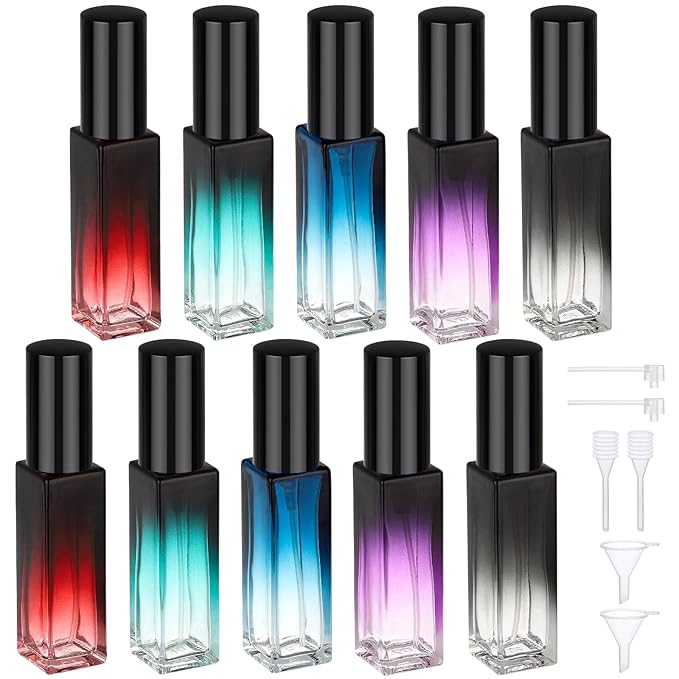Segbeauty 0.34oz Perfume Travel Bottles Refillable, 10pcs 10ml Glass Empty Perfume Atomizer Sprayer, Mini Portable Travel Cologne Spray Bottle, Cologne Atomizer Set with Refill Pump Tools