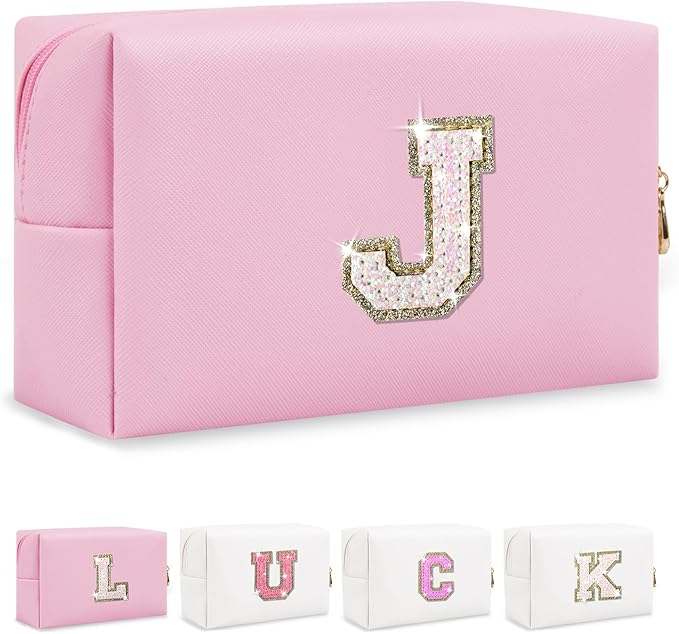 Initial letter patch makeup bag,