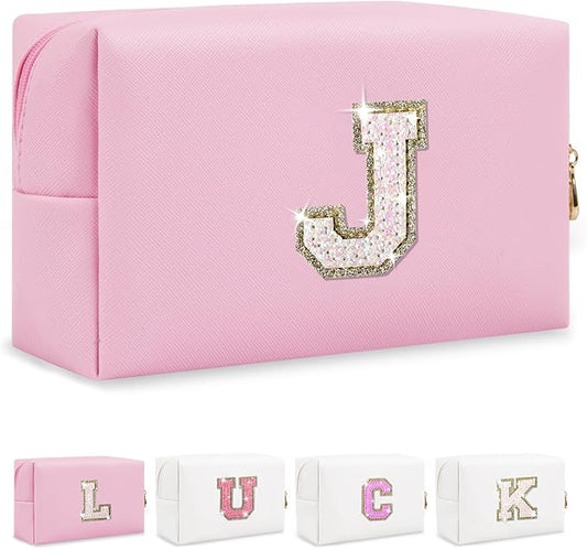 Initial letter patch makeup bag,