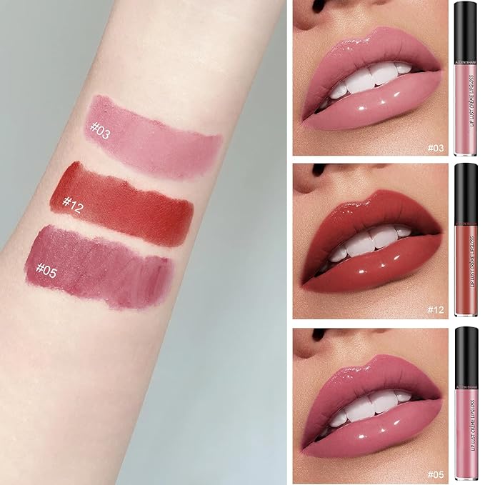 12 Color Cream Lip Gloss, 12 Colors Cream Texture Lipstick Waterproof, Long-Lasting Moisturizing Velvet Lip Gloss，Waterproof Lip Gloss Moisturising Liquid Lipstick(#3#5#12，3pcs)