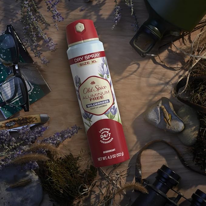 Old Spice Aluminum Free Dry Spray Men's Deodorant, 24/7 Odor Protection, Wilderness Scent of Lavender, 4.3oz (Pack of 3)