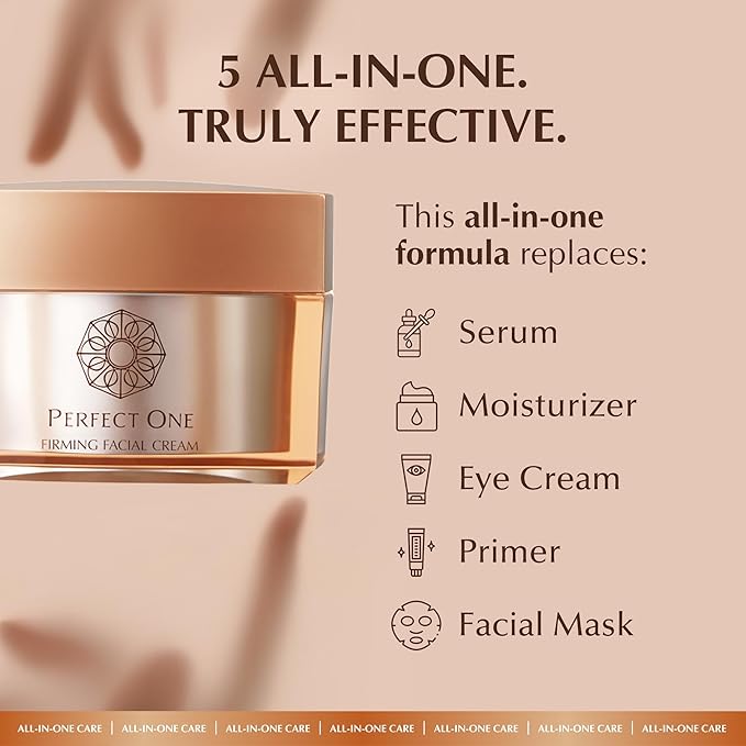 PERFECT ONE Firming Facial Cream - Helps The Skin Appear Firmer & Brighter - All-in-One Ultra Hydrating Serum, Moisturizer, & Eye Cream - With Niacinamide, Collagen, Squalane & Hyaluronic Acid, 50g