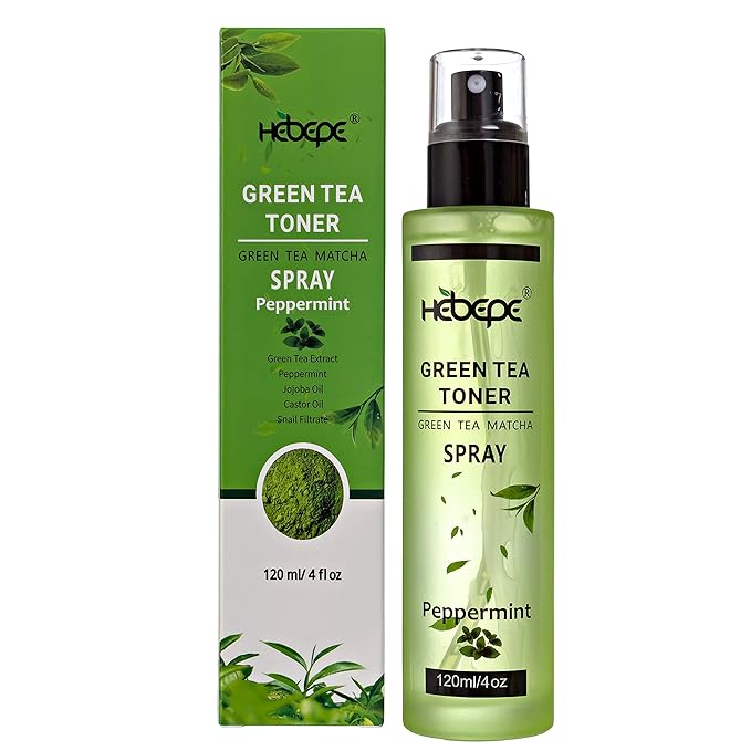 Green Tea Matcha Facial Toner Mist with Peppermint, Refreshing, Moisturizing, and Soothing Face Toner, with Jojoba Oil, Castor Oil, Snail Filtrate,120ml