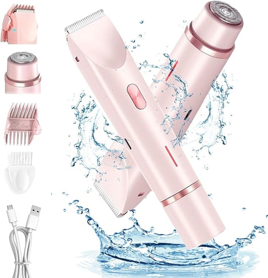 Dermave Bikini Shaver,Bikini Trimmer for Women,2025 Upgrade Dual Head Shaver Women,2 in 1 Wet & Dry Waterproof Electric Bikini Trimmer for Face, Body & Intimate Areas,Pink