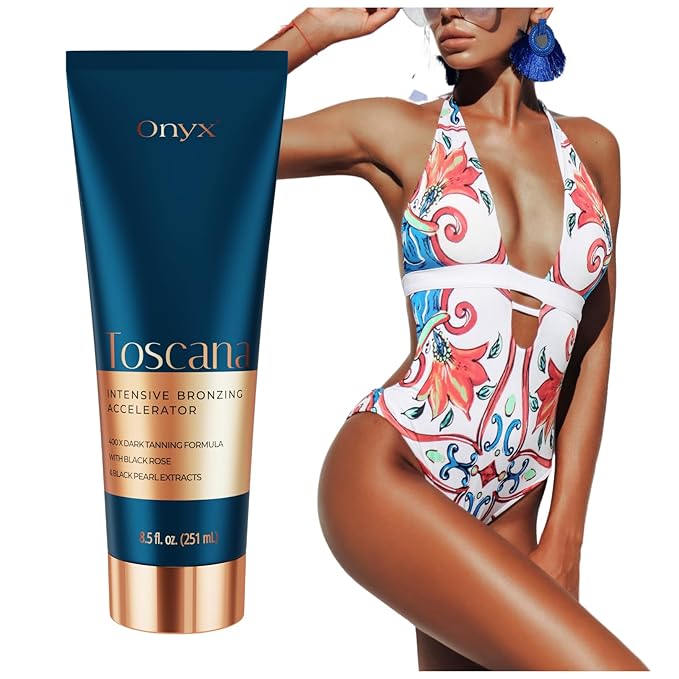 Onyx Toscana Intensive Bronzing Accelerator | Bronzing Tanning Lotion for Tanning Beds | Streak & Stain Free Tanning Lotion for Indoor Outdoor | Face & Body Lotion for Sensitive Skin - 8.5 fl oz