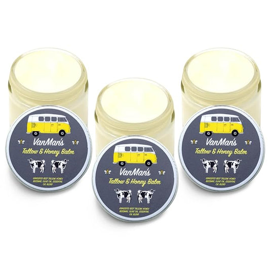 Vanman's Tallow and Honey Balm (3 Pack) - Tallow Face Moisturizer with Pure Grass-Fed/Finished Beef Tallow for Skin and Essential Oils, Organic Raw Honey and Beeswax, Cold Pressed Olive Oil - 2.5 oz
