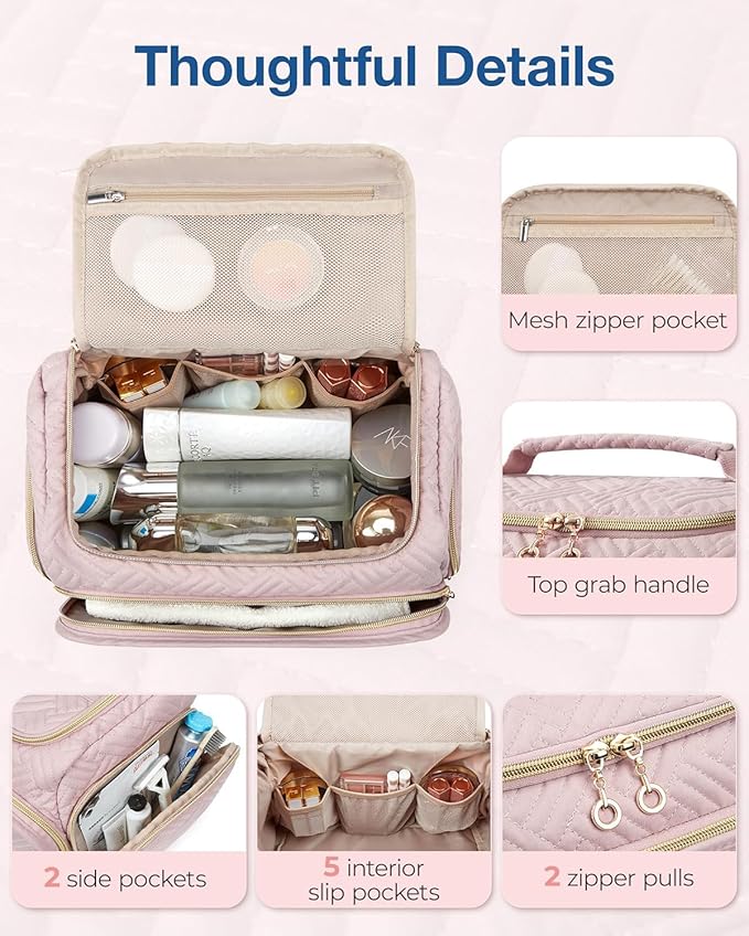 BAGSMART Travel Toiletry Bag, Large Wide-open Travel Bag for Toiletries, Makeup Cosmetic Travel Bag with Handle