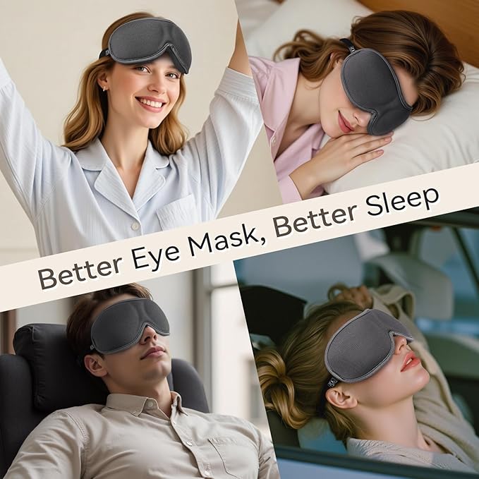 Slim 3D Sleep Mask for Side Sleepers, Blackout Sleeping Mask for Men, Women & Girls, Zero Eye Pressure, Ultra Soft Eye Masks for Sleeping, Perfect for Travel, Nap, Meditation, Airplane (Gray)