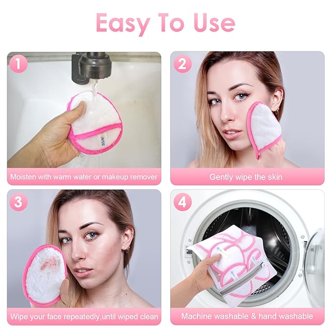 SINLAND Reusable Makeup Remover Pads For Face,Eye,Lips Microfiber Gentle Facial Cleansing Cloths for All Skin Types Friendly for Makeup Remover With Laundry Bag 5.1inchx3.93inch White Pack of 6