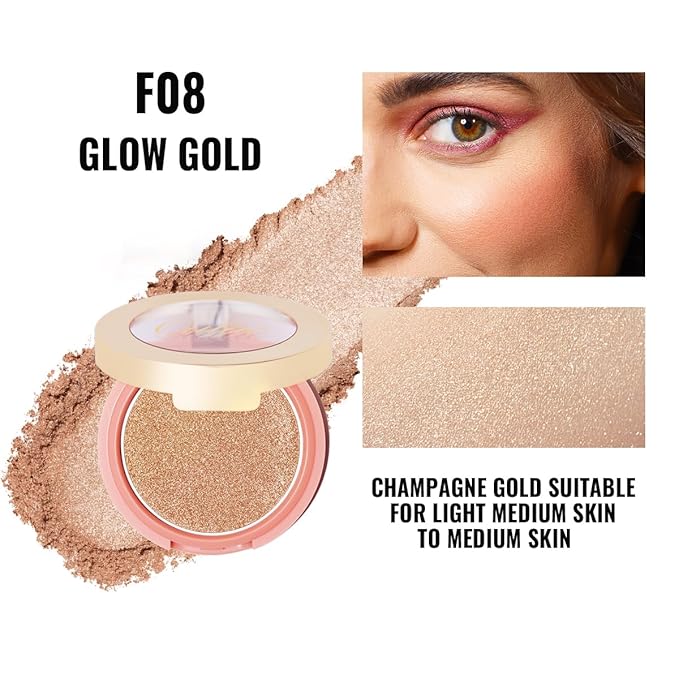 Oulac Shimmery Blush Makeup| 2 in 1 Powdery Cream Blush & Highlighter| Golden Hour Makeup Bronzer Illuminating | Rich Colors &Blendable | Vegan & Cruelty-Free| F08 Glow Gold 4.8g