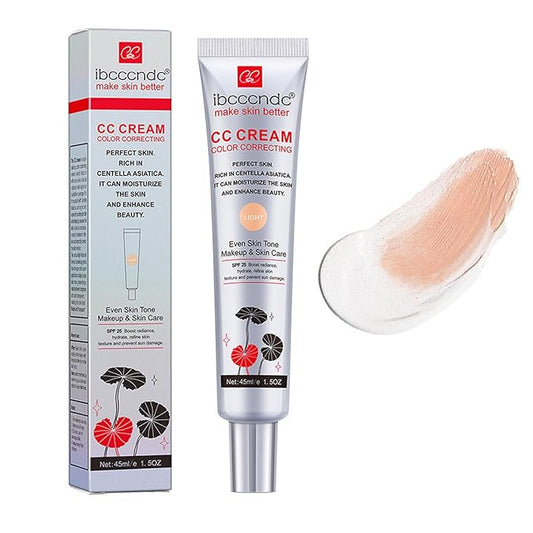 Color Correcting CC Cream With Centella Asiatica,Multi-Purpose Skin Tone Adjusting CC Cream Concealer Full Coverage,SPF 25 Sunscreen Moisturizing Pre-Makeup Primer Brightening for Mature Skin