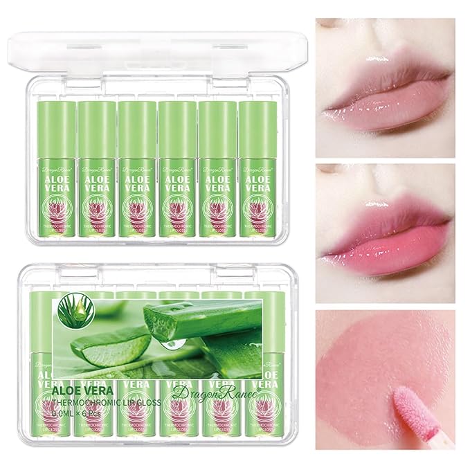 6Pcs Plumping Aloe Vera Lip Oil, Big Brush Lip
