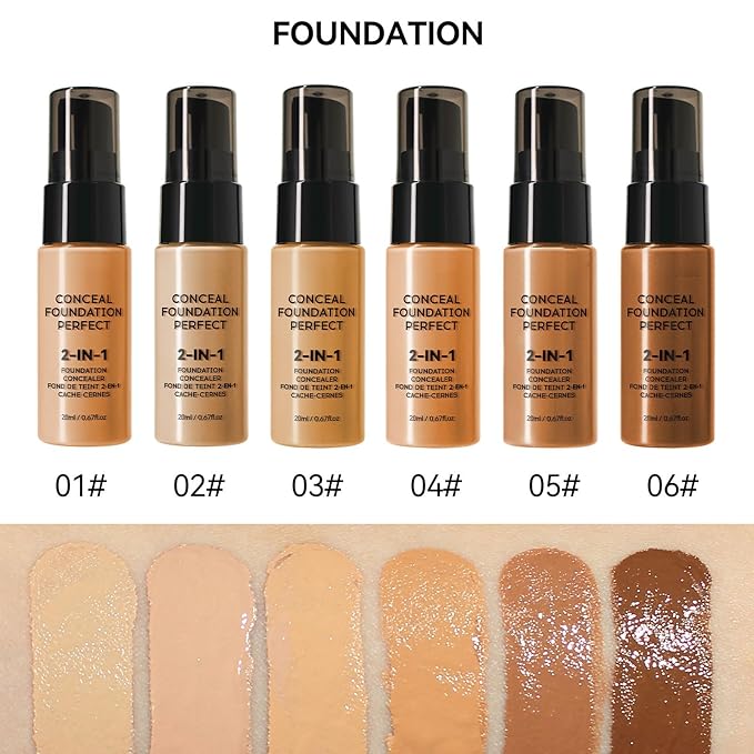 6 Colors Liquid Foundation Long-Lasting,Poreless Liquid Oil Concealer