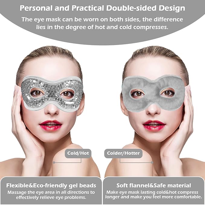 Permotary 2PCS Gel Eye Mask Reusable Hot Cold Compress Pack Eye Therapy,Therapeutic Gel Eye Spa Pad for Puffiness/Dark Circles/Eye Bags/Dry Eyes/Headaches/Migraines/Stress Relief-Gray&Black