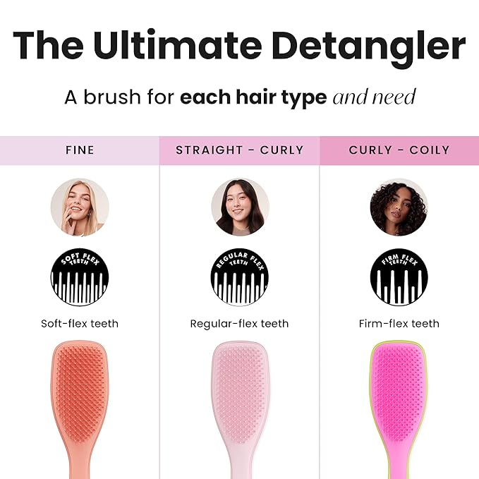 Tangle Teezer Ultimate Detangler Curly Hair Brush, Dry & Wet Hairbrush, Reduces Frizz & Breakage, for 3C to 4C Curly Hair Types, Cyber Lime & Pink