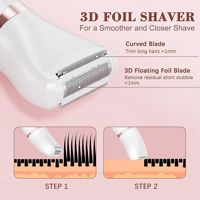 Bikini Trimmer for Women, 3-in-1 Waterproof Electric Shaver, Cordless Pubic & Body Hair Trimmer, Facial Shaver, Easy-Clean Razors with Ceramic Blade, Type-C Rechargeable, Led Display