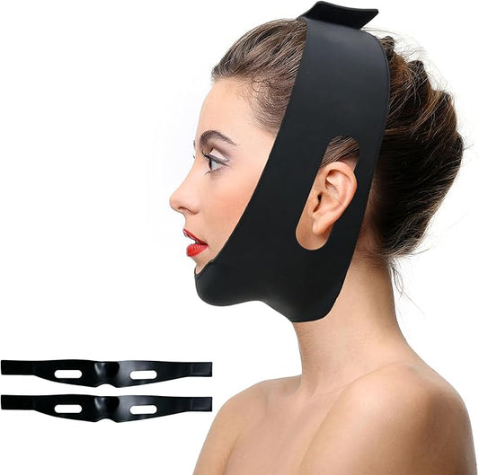 Post Surgical Chin Strap for Women &Men，Chin Lipo Compression Garment，Adjustable Stop Snoring Chin Strap，Lipo Post Chin Strap (Black 2PCS)