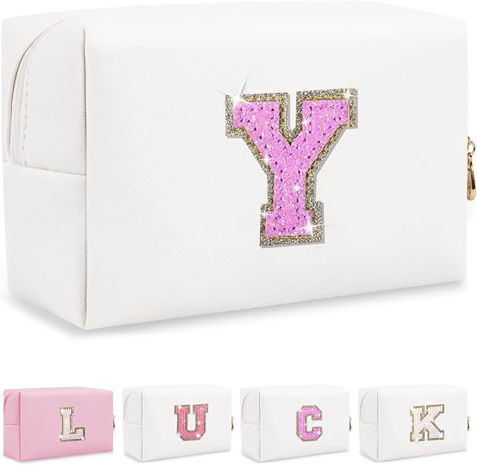 Initial letter patch makeup bag,