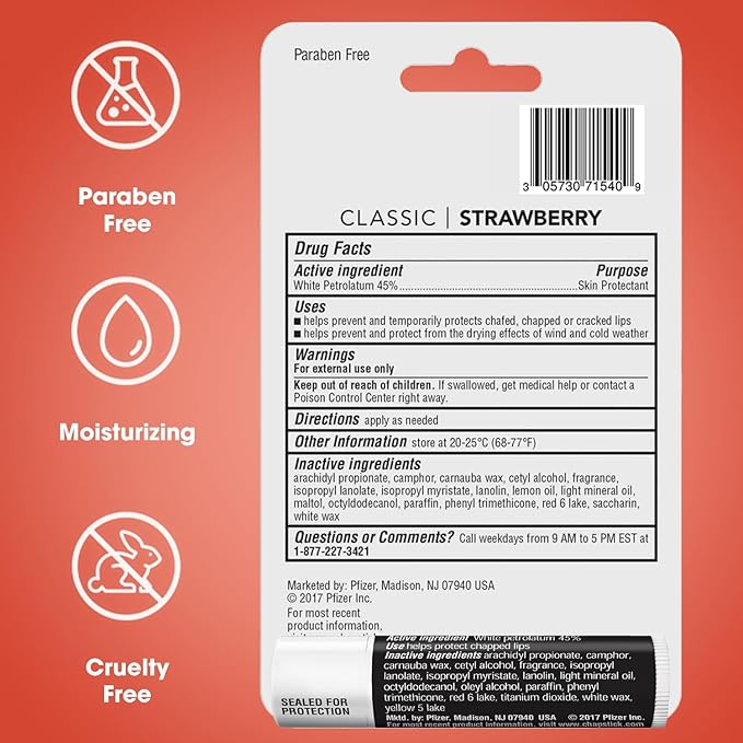 ChapStick Strawberry Lip Balm 4-Pack + 1 Classic Original ChapStick, Lip Moisturizer, 0.15 Oz Ea (5 Piece Set)