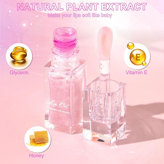 Color Changing Lip Oil, Temperature Color Change Lip Gloss, Transparent Plumping Lip Oil, Non Sticky, Lightweight, Shiny Lip Tint Oil for Lip Care (#06 Clear to Pink Without Glitter)
