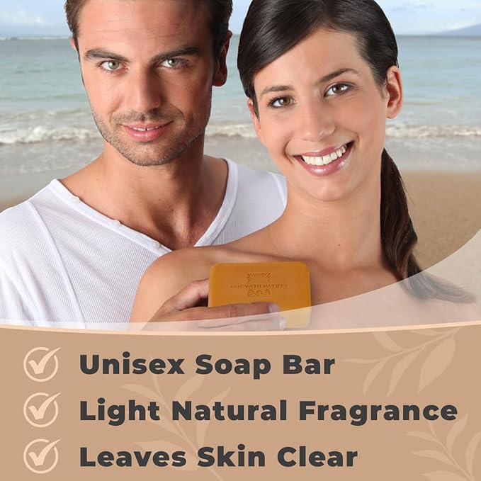 One With Nature Dead Sea Salt Turmeric Soap 4oz 3-Pack – Purifying and Exfoliating Soap Bar with Dead Sea Minerals and Turmeric for Face & Body, for Men & Women