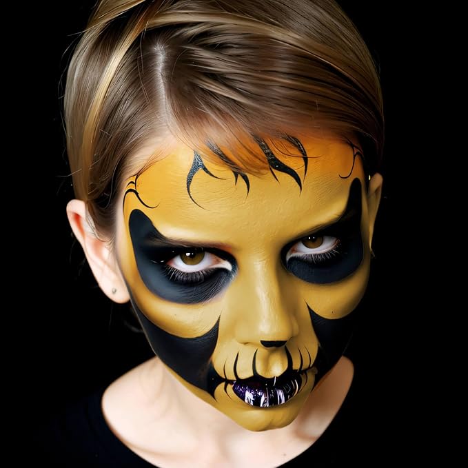 MEICOLY Yellow Face Body Paint Stick(1.06 Oz),Sally Makeup Dress Face Paint,Cream Blendable Body Paint Stick,Sweatproof Waterproof Ginger Tan Face Paint for Halloween Special Effects SFX Cosplay