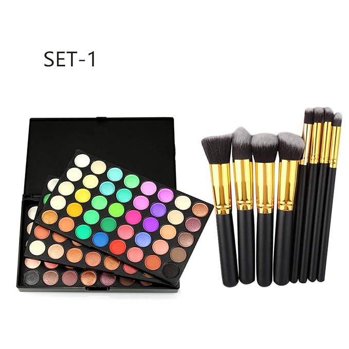 120 Color Eyeshadow Palette Kit with 10 Pcs Foundation Makeup Brush, Professional Daily Use Colorful with Velvety Texture Eyeshadow Palette, Highly Pigmented Waterproof Long Lasting Makeup