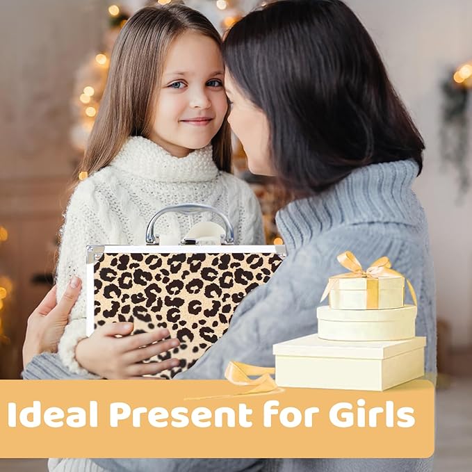 Anpro All-In-One Leopord Double Folding Makeup Carry Case with Pro Teen Makeup Set, Full Starter Kit with Makeup Brushes, Lipsticks, Eyeshadow Palette, Blushes, Glitter Gel, Ideal Present for Girls