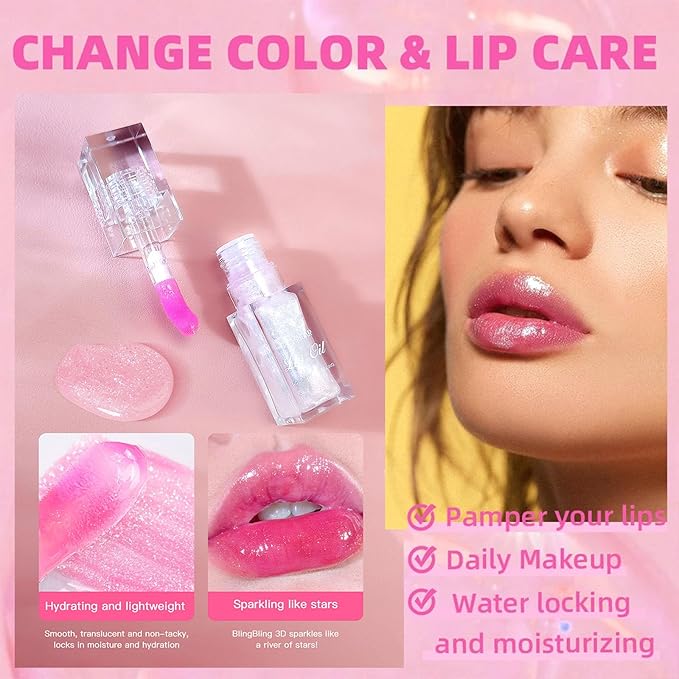 Bossup Color Changing Lip Oil，Magic Color Changing Lip Oil V2，Warm Change Moisturizing Lip Gloss，Hydrating Lip Gloss Lip Balm Lip Care，Long Lasting Non-sticky Nourishing Repairing Primer Lip Tint…