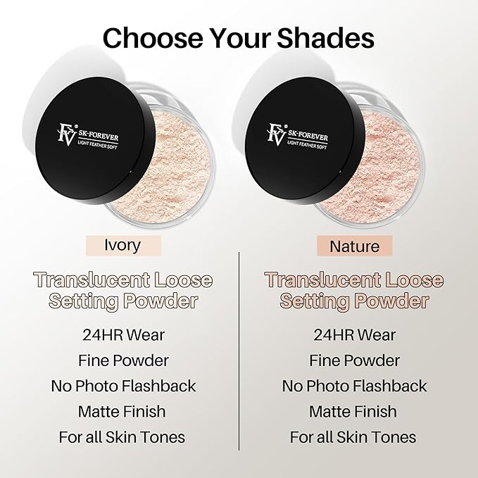 FV Baking Powder, Lightweight Loose Smooth Ivory Setting Powder Highlighter Poreless Longwearing Matte Waterproof Oil Absorb Makeup Powder for Setting with No Flashback 0.35oz(10g)