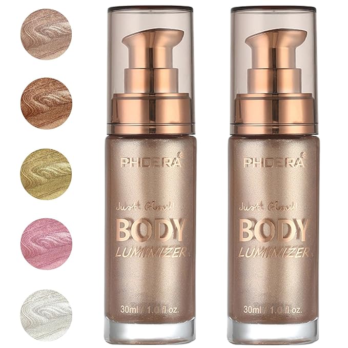 PHOERA Body Luminizer Highlighter, Waterproof Moisturizing and Glow For Face & Body, Face Body Glow Illuminator (2PCS 101 Rose Gold)