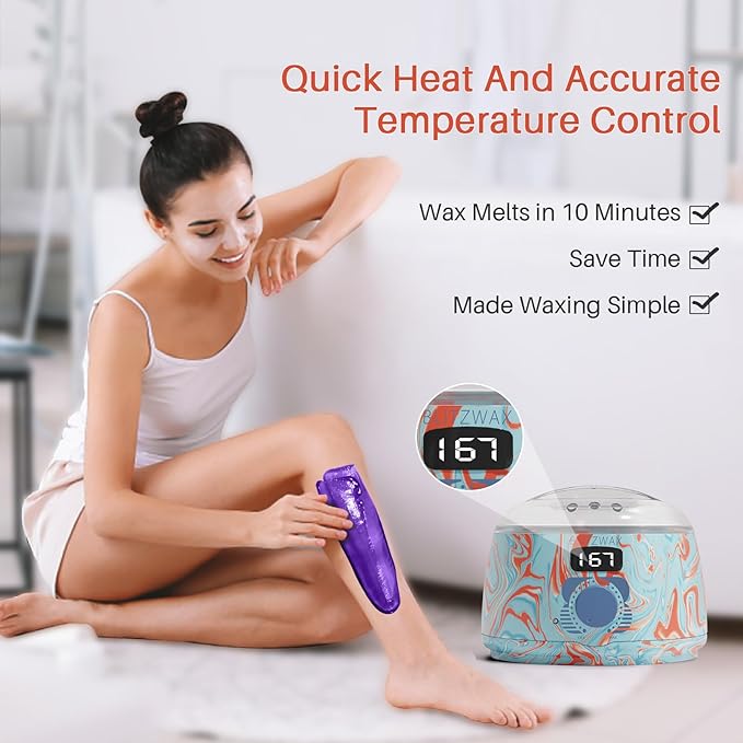 BLITZWAX Brazilian and Bikini Waxing Kit for Women, Hard Wax Warmer for Face, Legs and Body, At Home Hair Removal Kit, Beginner Friendly, Effective on Coarse Hair, Pool Swirl Design