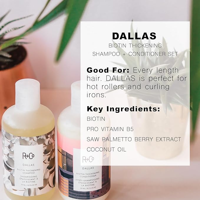 R+Co | Travel Size | Dallas Biotin Shampoo and Conditioner Set | TSA Approved | Weightless Hydration + Strengthens + Enhances Shine | Sulfate-Free + No Parabens | Color Safe | Set of 2
