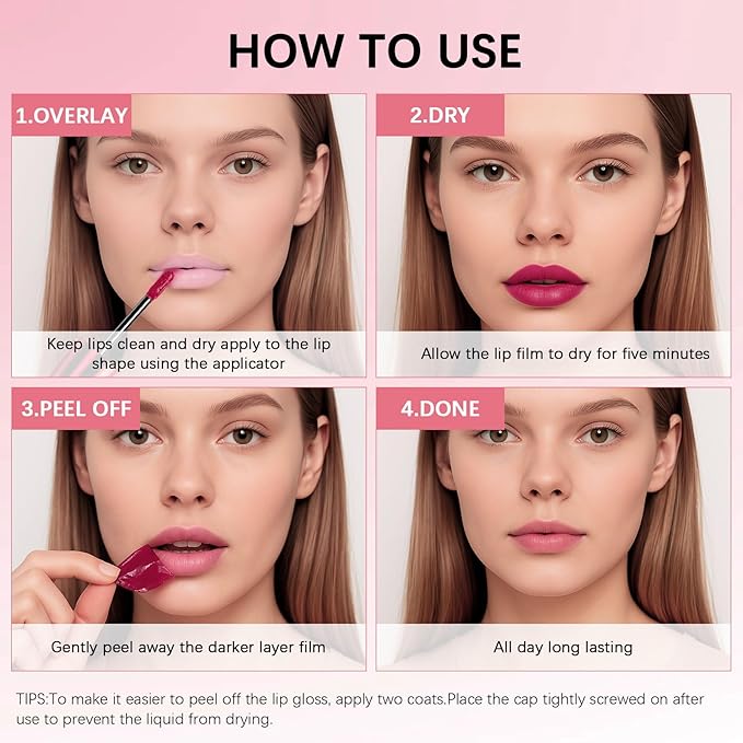 QueenDiary Lip tint Peel Off Lip Stain，Lip Stain Waterproof， Lip Tattoo Peel Off with Matte Finish, Long Lasting, Transfer-proof, Highly Pigmented Color (Romance Stain)