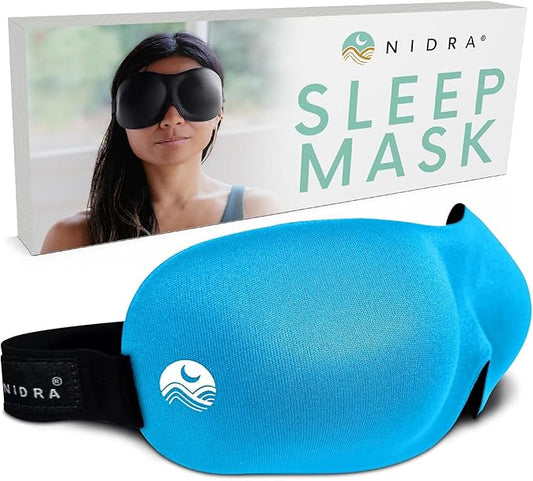Nidra Contoured Sleep Mask for Side Sleepers – Zero Pressure Fit, Light Blocking Eye Shade for Sleeping & Travel – Blue, Standard Size