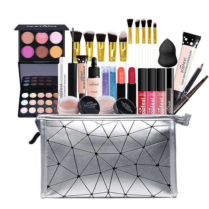 Multipurpose All in One Makeup Kit Full Kit with Eyeshadow Palette Lipstick Blush Powder Foundation Concealer Lip Gloss Mascara makeup kit for women
