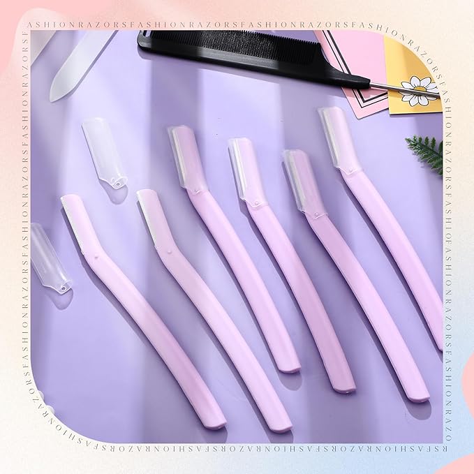 Lasnten 6Pcs Dermaplane Razor Eyebrow Facial Razor for Women Men Single Blade Multipurpose Eyebrow Trimmer Skin Hair Removal Shaver Face Razor Dermaplaning Exfoliating Tool Include Blade Cover(Purple)