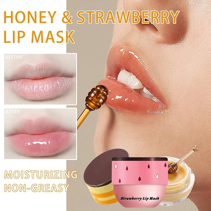 2 Pcs Bee Lip Balm Honey Pot, Lip Mask Overnight Honey Lip Balm Lip Exfoliate with Stick, Moisturizing Sleeping Lip Mask Day & Night Lip Care - Hydrate Repair Prevent Dry Cracked Scrub (2 Honey)