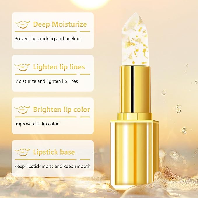 Transferproof Color Changing Lipstick, Gold Crystal Ph Lipstick Color Changing Lipsticks for Women Girls, Temperature Change Moisturizer,Long Lasting 24 Hours Moisturizing Glossy Shine Lip Gloss(2Pcs)
