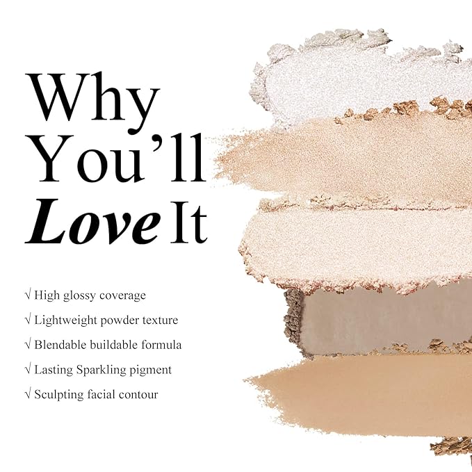 KYDA Face Highlighter Palette, High Glossy Face Illuminator Makeup-SUN GLOW