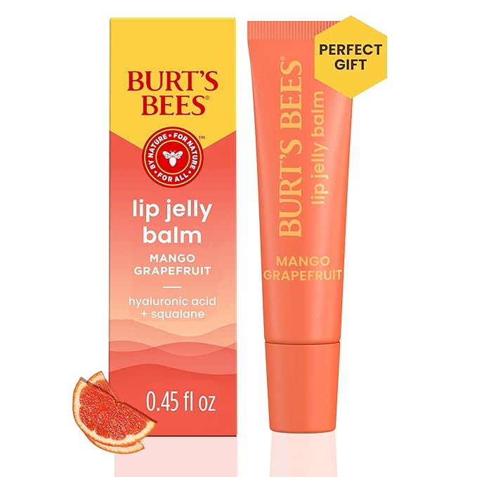 Burt’s Bees Mango Grapefruit Lip Jelly Balm, With Hyaluronic Acid and Squalane Moisturizer To Instantly Hydrate Lips, Lip Gloss With Responsibly Sourced Beeswax, Tint-Free, Lip Treatment, 0.45 oz.